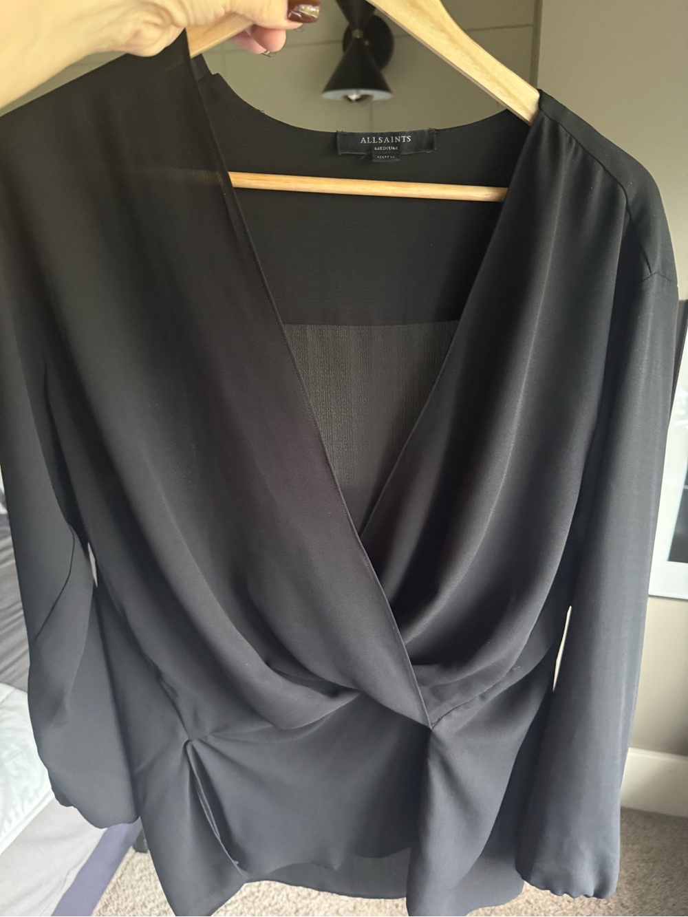 AllSaints Black Wrap-Front Long Sleeve shirt